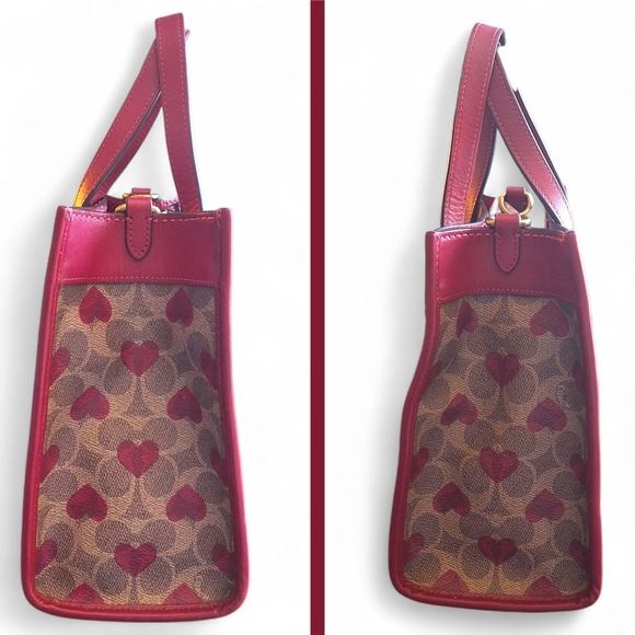 Coach Rogue 25 Tote Heart Print Signature Canvas Red Leather Trim - Picture 5 of 14